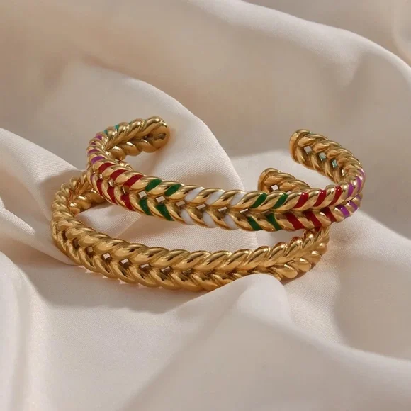 New 18K Gold Enamel Open Bracelet Bangles